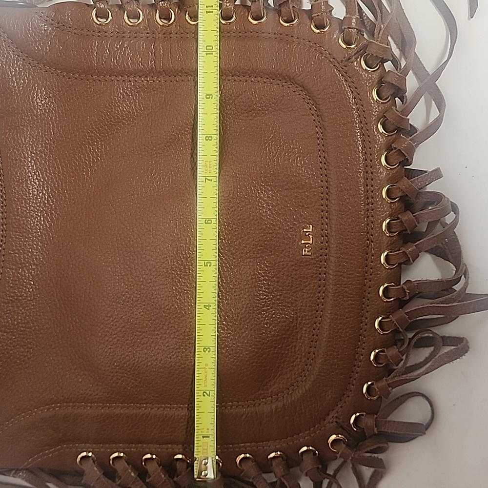 Lauren Ralph Lauren Leather Brown Fringe Crossbody Hobo Saddle Shoulder Bag - Picture 11 of 12
